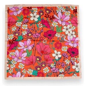 Orange Satin Scarf Floral Pink Beige Flowers 35”x35” Scarve Women Unisex